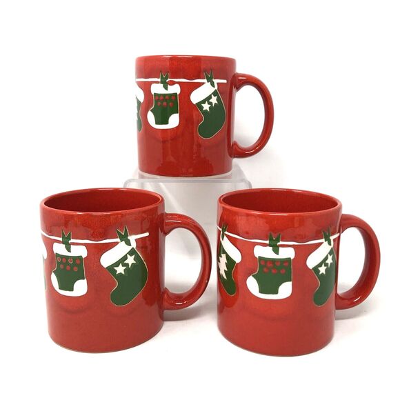 Waechtersbach Christmas Stockings Mug Made In Germany Red Green White Set of 3 - Picture 1 of 14